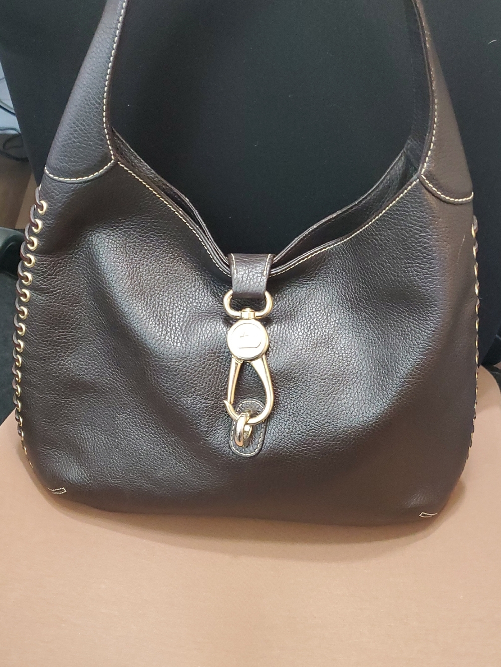Dooney Logo Lock Pebble Whipstitch Bag